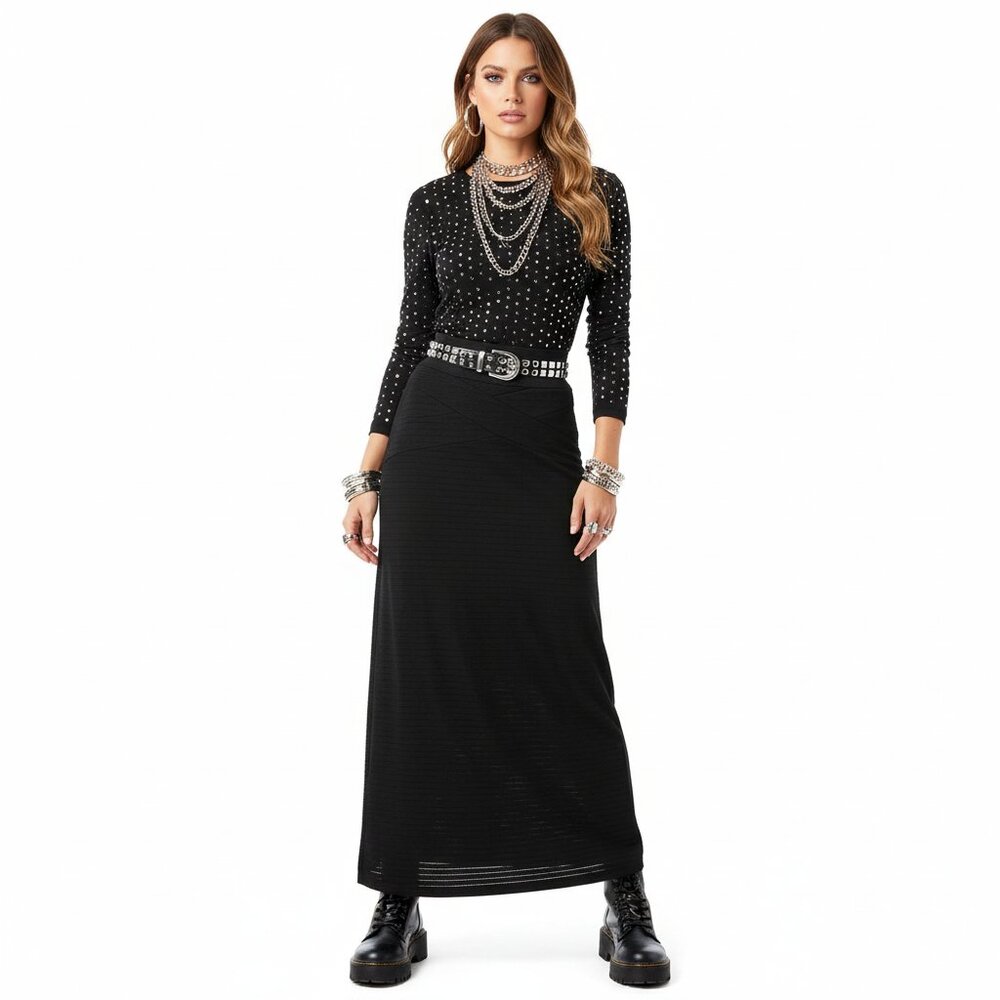 Ice Black Sheer Long Striped Maxi Skirt M - Picture 9 of 9